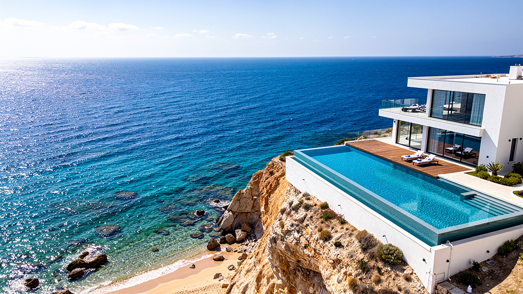 Красивий берег Кіпру з сучасною віллою з видом на Середземне море